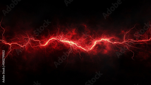 Lightning a red electric flash isolated on a black background