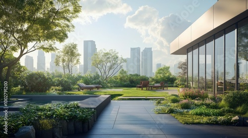 Wallpaper Mural Modern city house with a lush garden, wide open sky and copy space available Torontodigital.ca
