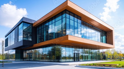 Modern Architectural Design of Glass Facade Building