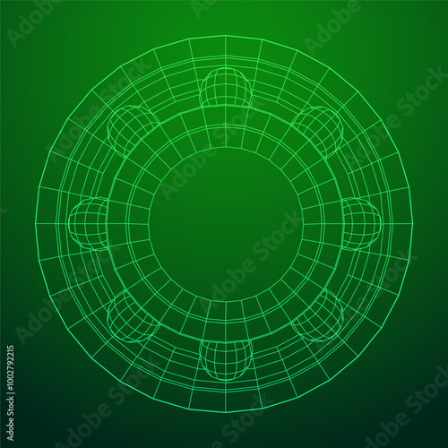 Roller bearing. Circular round rotating bearings used in industry for heavy equipment mechanical work and engineering. Wireframe low poly mesh vector illustration.