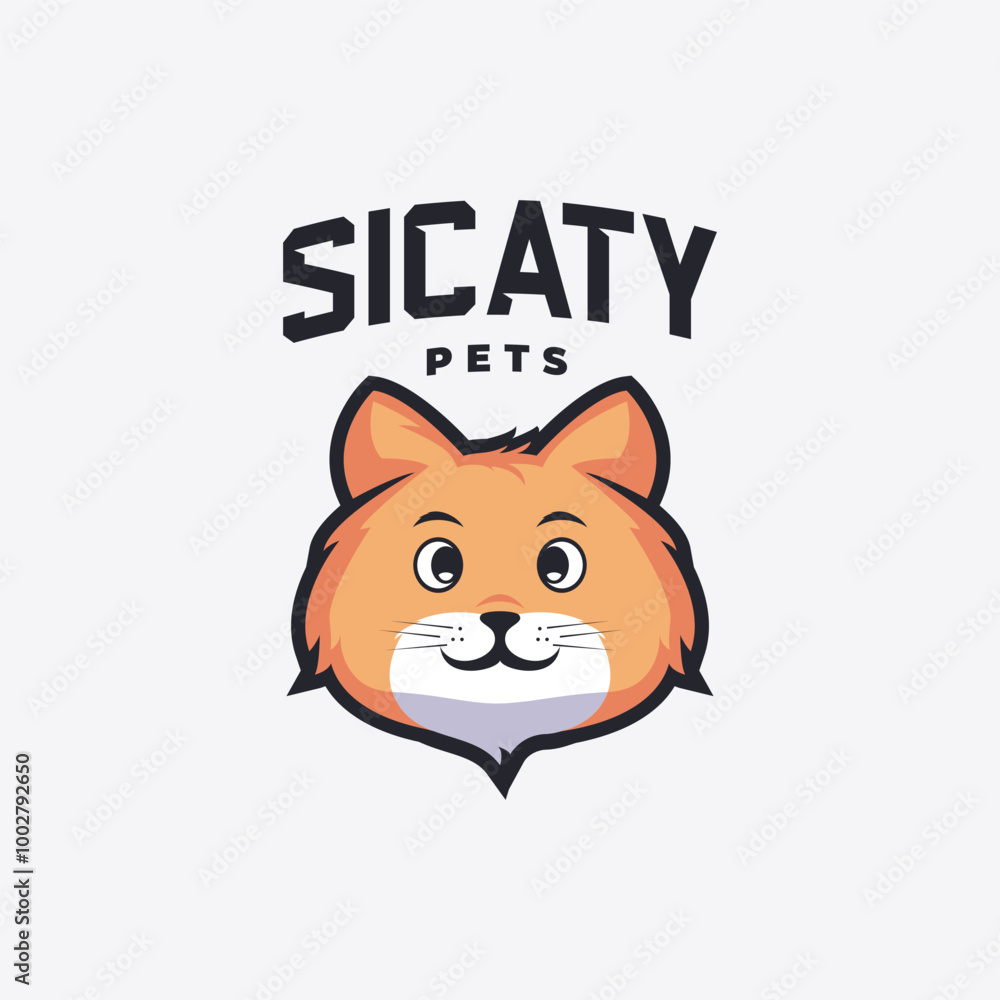 Naklejka premium Cute Cartoon Cat Logo For Pet Branding