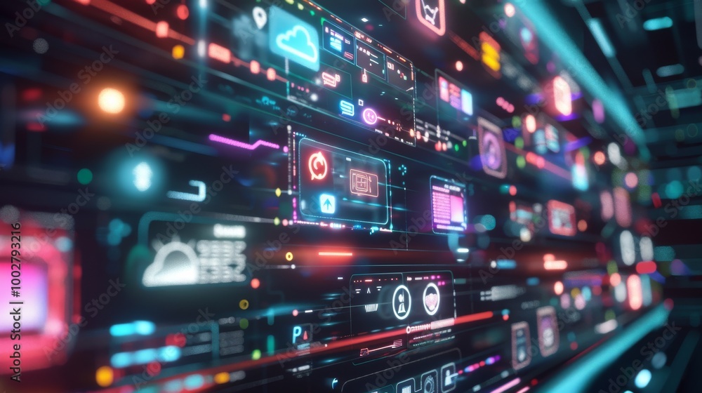 Futuristic Holographic Interface with App Icons Futuristic Holographic Interface with App Icons