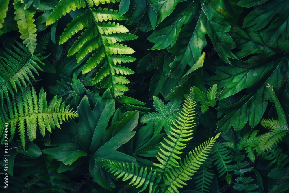 Moody Green Fern Leaves with Subtle Lighting: Lush Nature Textures and Tropical Foliage Moody Green Fern Leaves with Subtle Lighting: Lush Nature Textures and Tropical Foliage