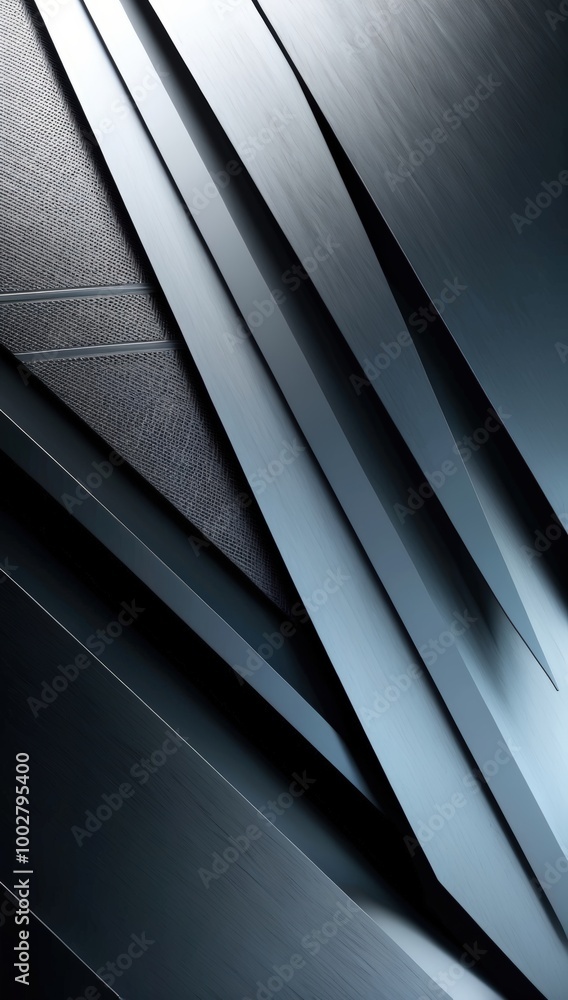 Geometric metal shapes converging to form a sharp, futuristic design Geometric metal shapes converging to form a sharp, futuristic design