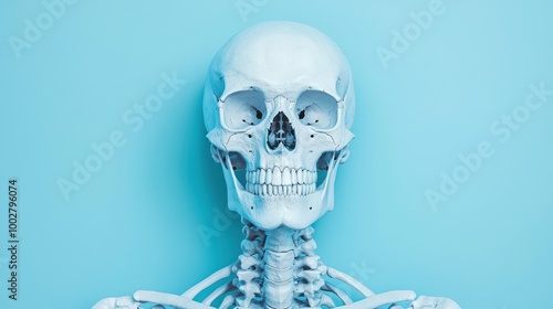 Human Skull and Skeleton Model on Blue Background