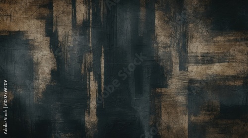 abstract artwork uses a monochromatic scheme of black and brown to depict a weathered and aged surface