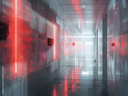 Futuristic Corridor with Red Light Effects