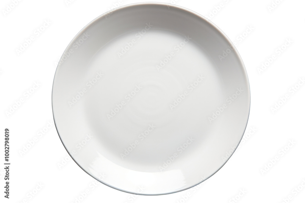 High-quality white ceramic plate with a slight sheen and a perfectly even edge, displayed on a white background High-quality white ceramic plate with a slight sheen and a perfectly even edge, displayed on a white background