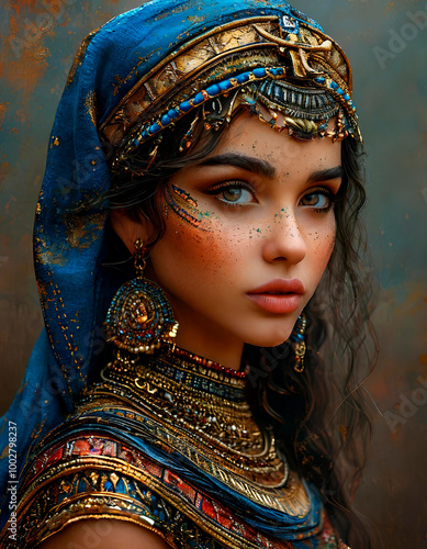 Beautiful girl in ethnic clothes and jewelry. Eastern style.
