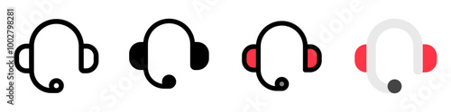 Vector headphones, customer service, call center icon. Black, white background. Perfect for app and web interfaces, infographics, presentations, marketing, etc.