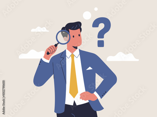 Man with magnifying glass and question mark illustration