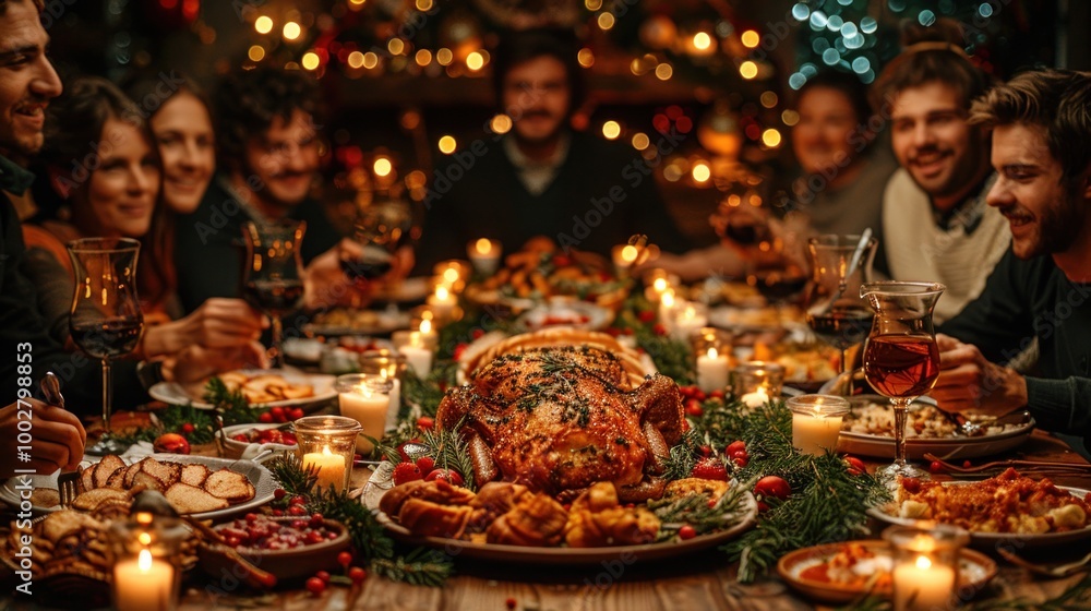 A family enjoying Satsivi at a festive dinner table A family enjoying Satsivi at a festive dinner table