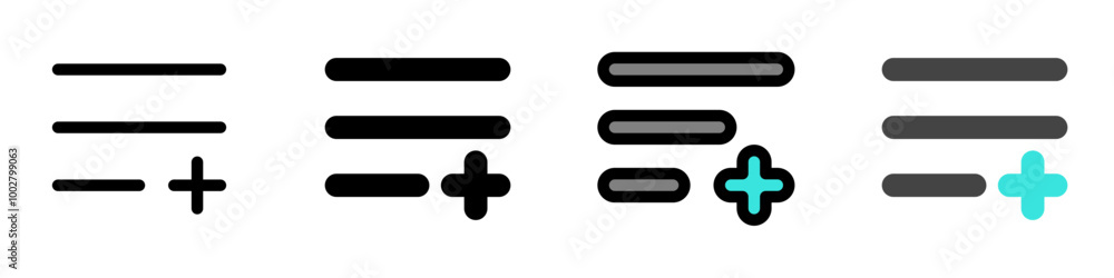Editable vector add to playlist row icon. Black, transparent white background. Part of a big icon set family. Perfect for web and app interfaces, presentations, infographics, etc Editable vector add to playlist row icon. Black, transparent white background. Part of a big icon set family. Perfect for web and app interfaces, presentations, infographics, etc