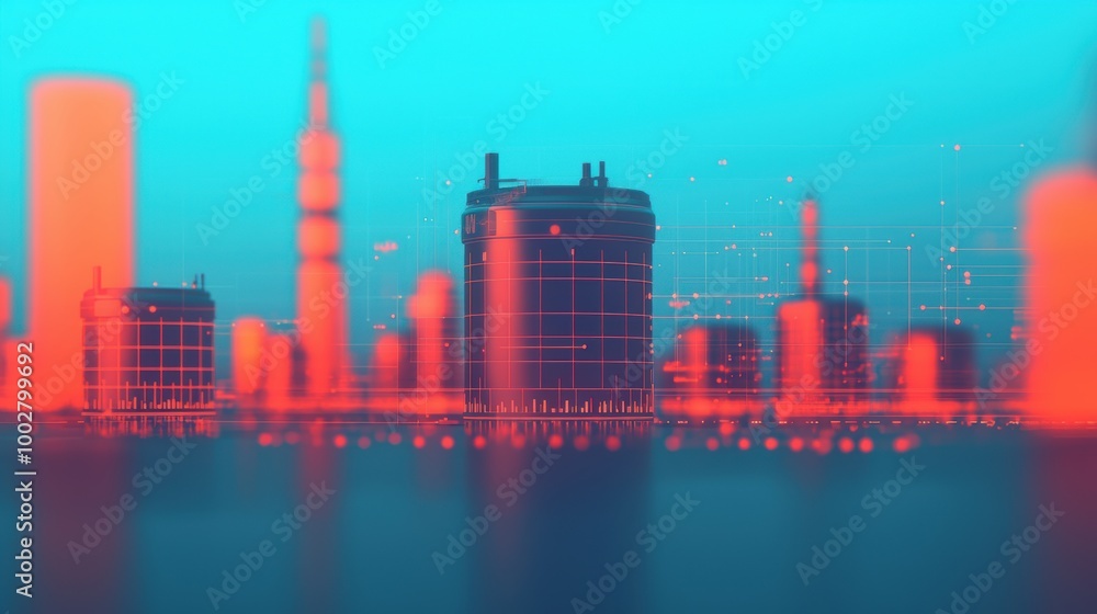 Fototapeta premium Futuristic Cityscape with Digital Elements and Structures