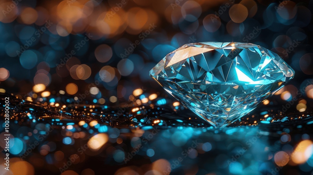 A sparkling diamond sits elegantly on a bed of shimmering light, showcasing its brilliance and exquisite detail. A sparkling diamond sits elegantly on a bed of shimmering light, showcasing its brilliance and exquisite detail.