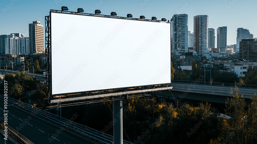 White horizontal billboard mockup near a pedestrian bridge White horizontal billboard mockup near a pedestrian bridge