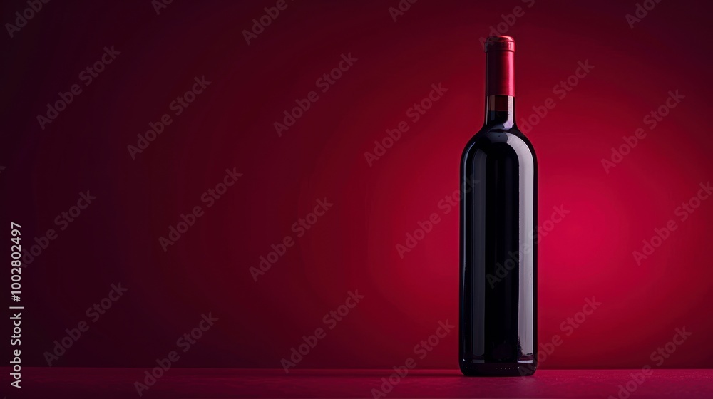 Elegant wine bottle against a dark red gradient background. Elegant wine bottle against a dark red gradient background.