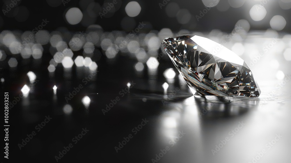 A stunning close-up of a sparkling diamond resting on a dark surface, showcasing its brilliance and intricate facets. A stunning close-up of a sparkling diamond resting on a dark surface, showcasing its brilliance and intricate facets.