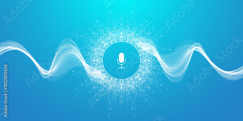 Voice assistant concept. Vector sound wave. Voice and sound recognition equalizer wave flow background. Personal assistant and voice recognition concept gradient vector illustration.