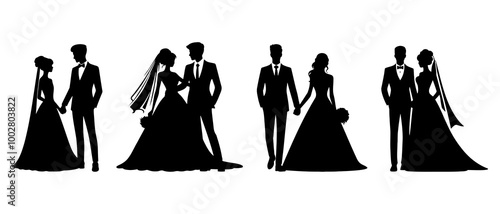 bridegroom holding hands silhouette black filled vector Illustration icon