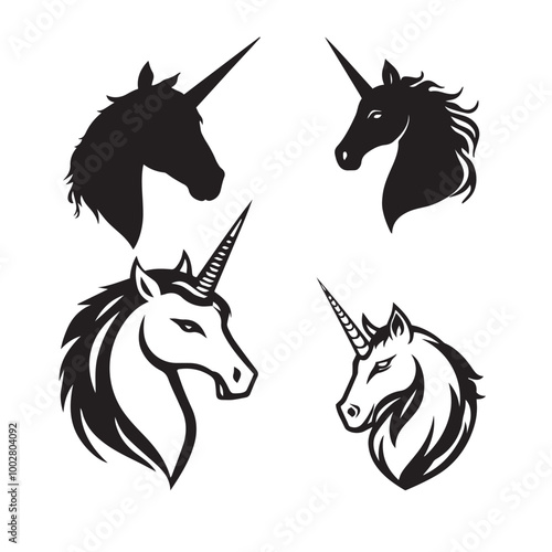 Silhouette of a unicorn head, a simple flat black vector