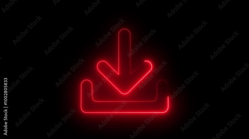 glowing neon animation of download icon arrow icon. on black background glowing neon animation of download icon arrow icon. on black background