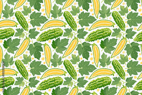 Bitter melon, bitter gourd seamless pattern