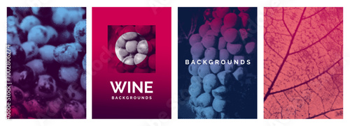 Template for presentation cover, brochure, poster, banner. Background image of grapes and vine leaf with vector halftone effect. Ideal for wine designs.