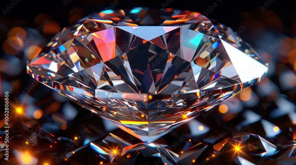 A stunning diamond sparkling in the light, showcasing its brilliant cut and clarity against a shimmering background. A stunning diamond sparkling in the light, showcasing its brilliant cut and clarity against a shimmering background.