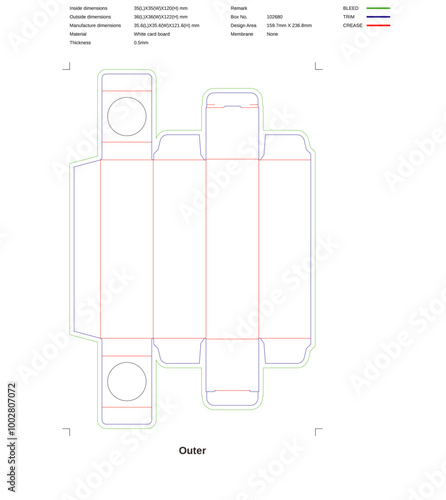 Custom dimensions tuck end boxes back open dieline 102680