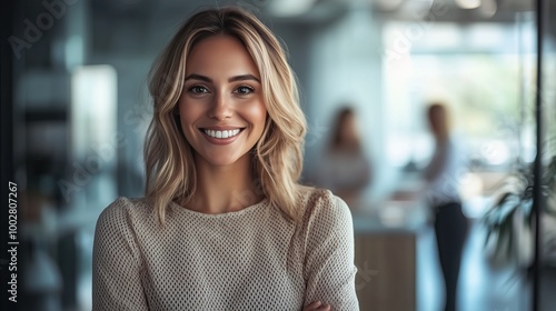 Smiling attractive confident professional woman posing at her business office