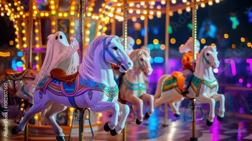 Ghostly Carousel with Haunting Atmosphere