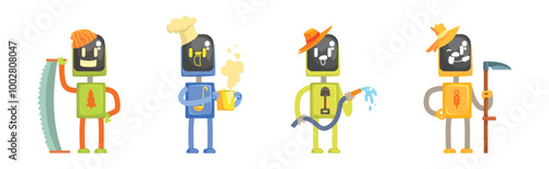 Robot Character of Different Profession with Tool Vector Set