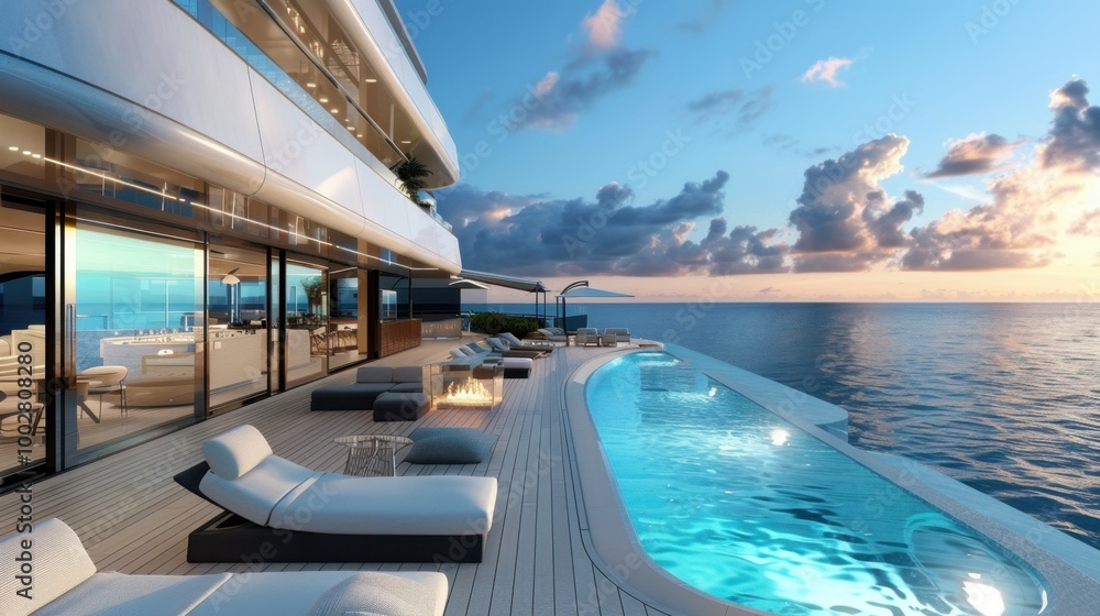 Fototapeta premium Modern Luxury Villa with Ocean View at Sunset