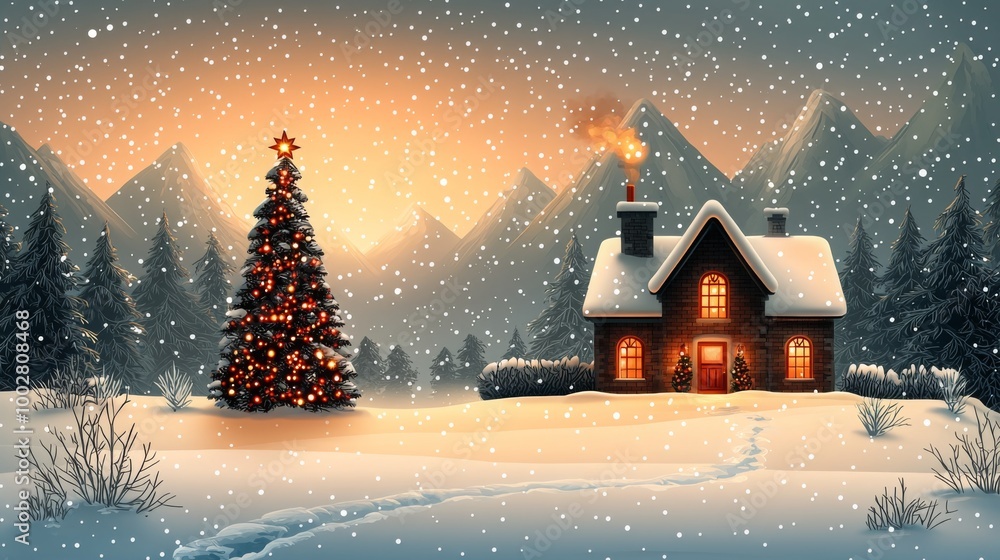 Cozy Christmas Scene with Snowy Landscape Cozy Christmas Scene with Snowy Landscape