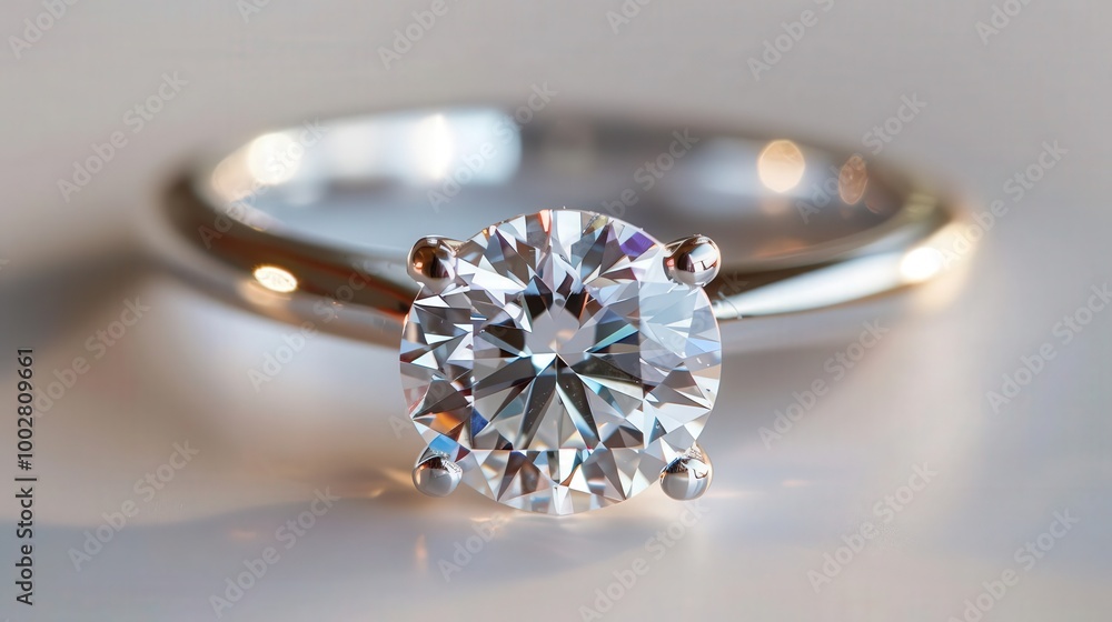 A stunning diamond ring showcasing a brilliant round-cut diamond on a sleek silver band, perfect for engagements or gifts. A stunning diamond ring showcasing a brilliant round-cut diamond on a sleek silver band, perfect for engagements or gifts.