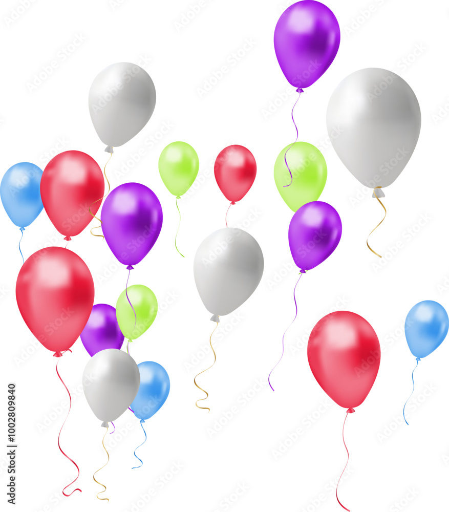 Balloons isolated on transparent background, Holiday or Party greeting balloons, Balloons isolated on transparent background, Holiday or Party greeting balloons,