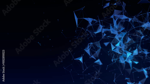 Abstract background with connecting dots and lines. Network connection structure. Data technology and scientific illustration. Plexus effect. 3D vector illustration