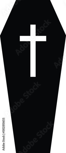 Coffin Black icon, Wooden coffin black, cross coffin icon, Grave sign