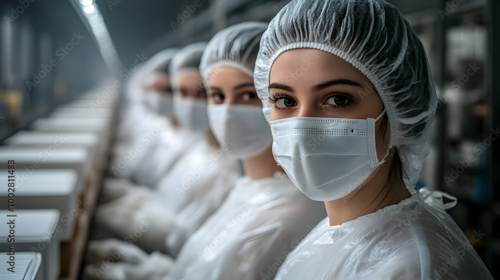 Industrial Workers in Protective Gear Operating Machinery at Factory Facility Industrial Workers in Protective Gear Operating Machinery at Factory Facility