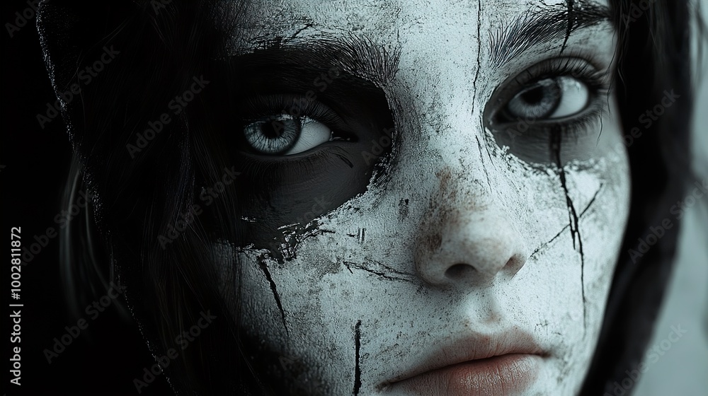 Intense Portrait of a Woman with Dramatic Makeup Intense Portrait of a Woman with Dramatic Makeup