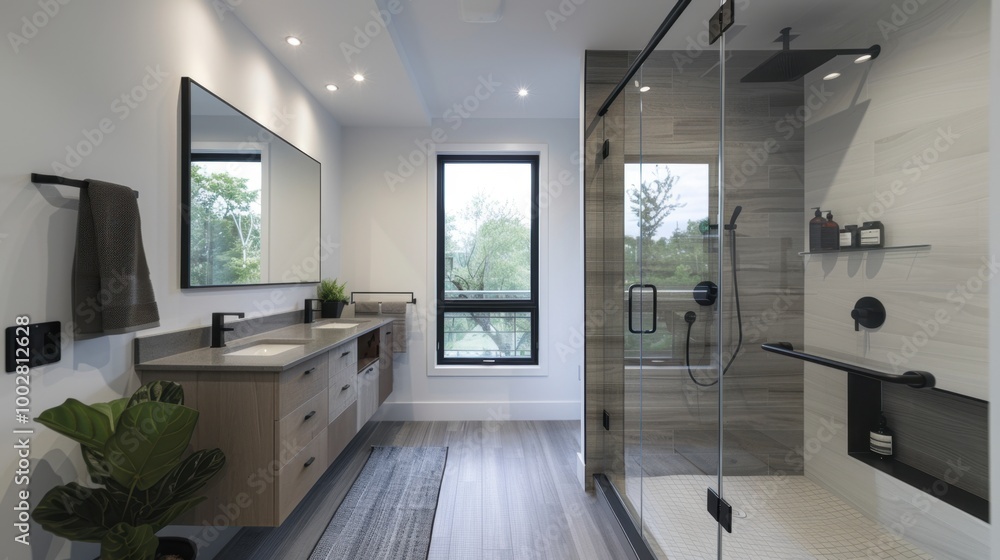 Modern Bathroom with Glass Shower and Natural Light Modern Bathroom with Glass Shower and Natural Light