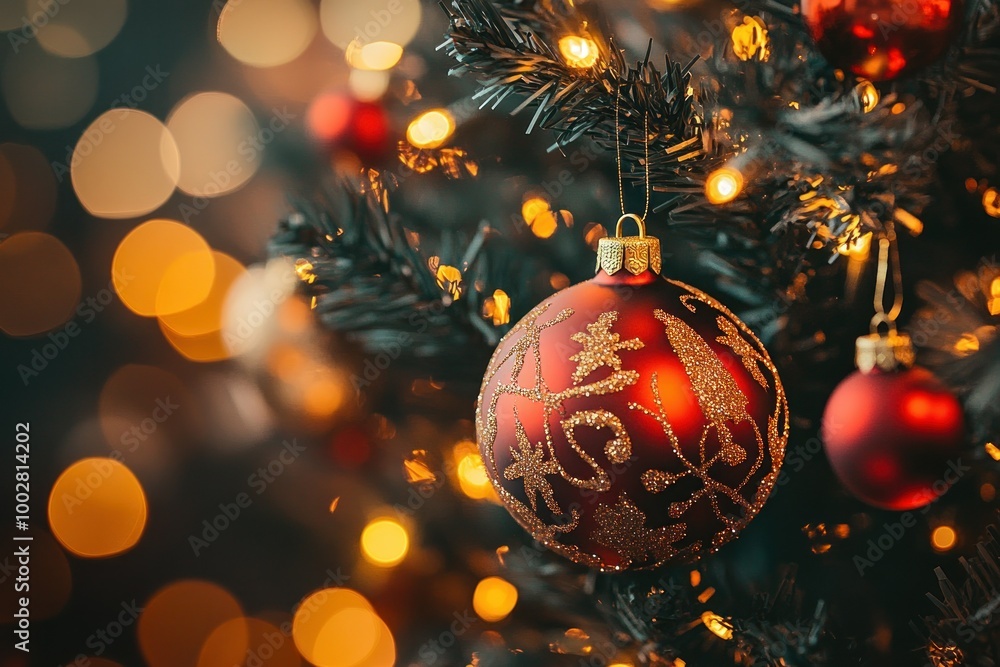 Red Christmas Ornament on a Tree Close-Up Shot Red Christmas Ornament on a Tree Close-Up Shot