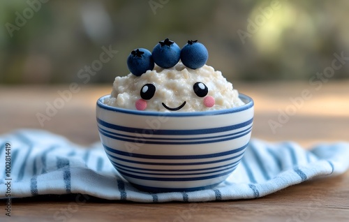 A bowl of rice and blueberries  photo