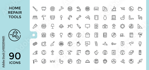 Home repair tool line icons set, construction, renovation, building. Editable stroke. Thin outline icon pack, Pixel perfect.