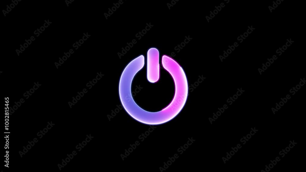 Neon power button icon colorfu glowing animation
on black background Neon power button icon colorfu glowing animation
on black background