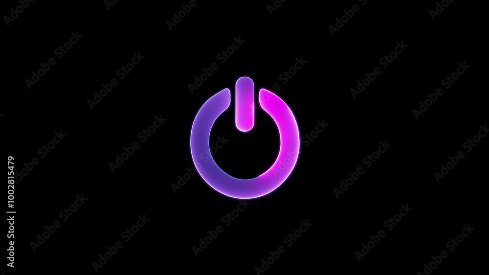 Neon power button icon colorfu glowing animation
on black background Neon power button icon colorfu glowing animation
on black background