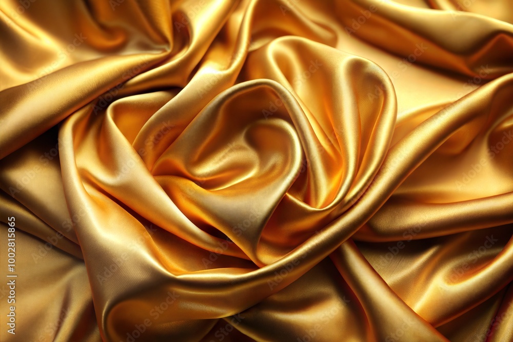 Textured golden silk fabric with soft and luxurious drapes close-up Textured golden silk fabric with soft and luxurious drapes close-up