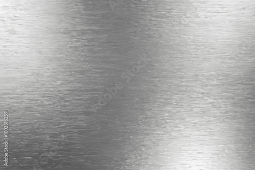 Brushed aluminum texture background with subtle linear patterns and a soft, reflective metallic sheen, vector illustration. Polished metal surface with a shiny, gray color.
