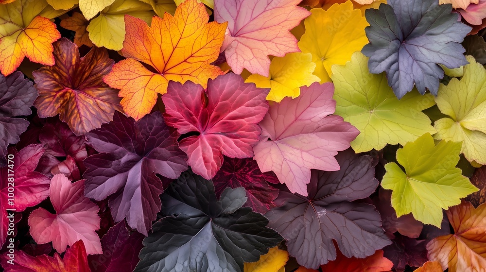 Colorful array of autumn leaves showcasing vibrant hues of red, orange, yellow, green, and purple in a natural setting Colorful array of autumn leaves showcasing vibrant hues of red, orange, yellow, green, and purple in a natural setting